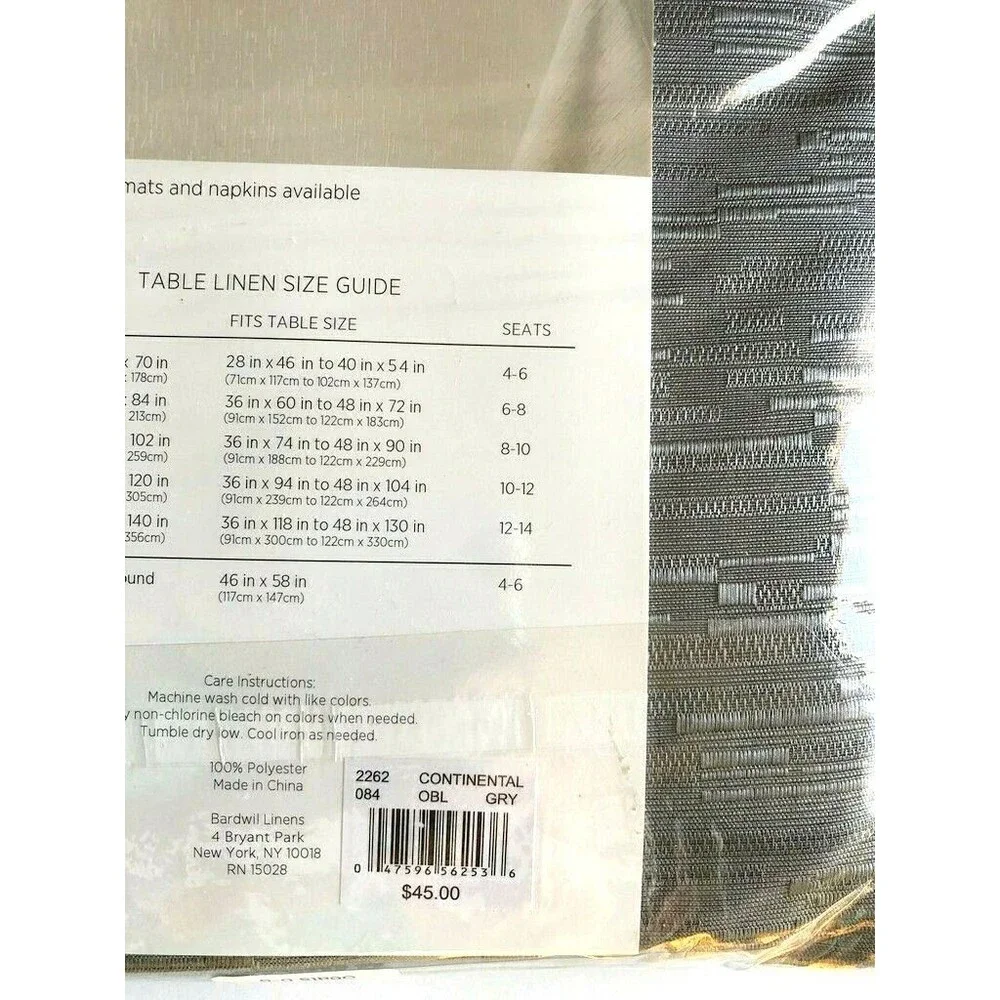 Continental Collection Tablecloth Fabric Gray Polyester Easy Care 60x84